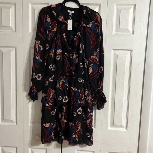 Joie Nour Women's Dress Small S Black Floral Print Silk Ruffle Peplum - Picture 6 of 7